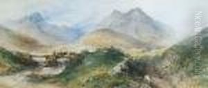 Figures And Sheep In A Mountainous Landscape by Thomas Colman Dibdin