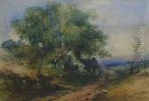 Figures On A Rural Track Beside A Cottage by Thomas Colman Dibdin