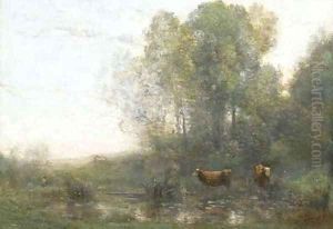 Vaches au marais, le matin by Jean-Baptiste-Camille Corot