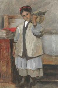 La petite Seraphine vetue du gilet de Corot (dans sa chambre à Arleux) by Jean-Baptiste-Camille Corot