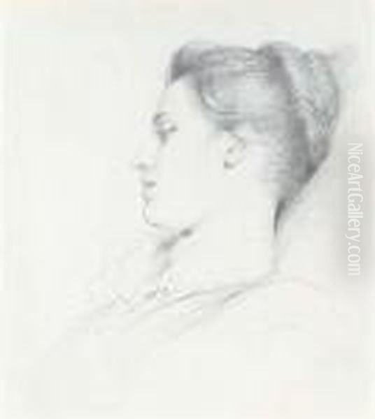 Portrait Study Of A Young Woman, In Profile And With Eyesdowncast - view 1