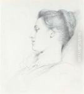 Portrait Study Of A Young Woman, In Profile And With Eyesdowncast by Dicksie Frank