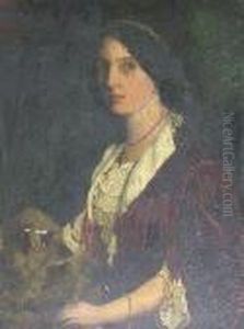 Half Length Portrait Of A Young Lady And Her Dog by Dicksie Frank