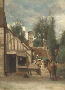 Cour d'une petite ferme Normande by Jean-Baptiste-Camille Corot
