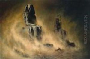 Die Memnonkolosse Im Sandsturm by Karl Wilhelm Diefenbach