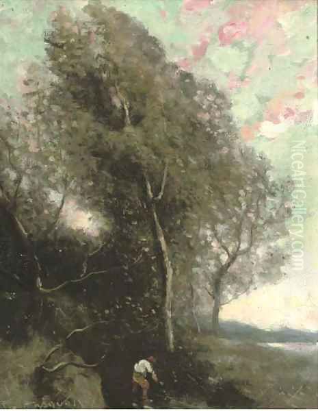 Figure in a wooded landscape - view 1