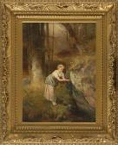 Young Woman At A Mountain Spring by Anton Dieffenbach