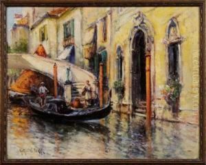 Venetian Canalwith Gondolier by Arthur Vidal Diehl