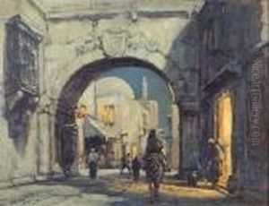 Arab Street Scene At Duskwith Archway And Figures