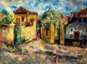 Szentendre Street Scene With Blooming Trees by Rudolf Diener-Denes