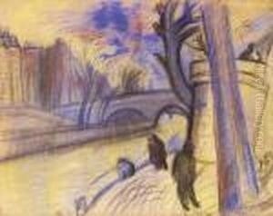 By The River Seine In Paris by Rudolf Diener-Denes