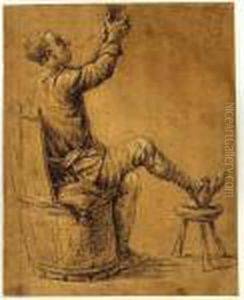 A Seated Man Seen From The Right, Raising His Glass Of Ale by Abraham Diepraam