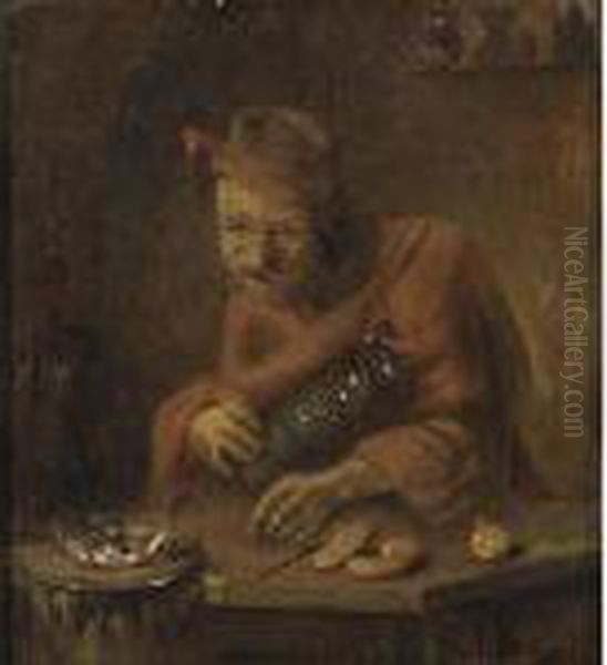 A Man Drinking And Eating Herring - view 1