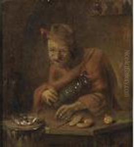 A Man Drinking And Eating Herring