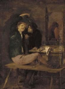 A Tavern Interior With Boors Drinking And Smoking by Abraham Diepraam