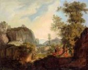 Apollo Fra I Pastori In Un Paesaggio Montuoso Meridionale Con Cascata by Albert Christophe Dies