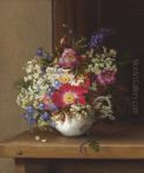 Still Life With Dog Roses, Larkspur And Bell Flowers In A White Cup - view 1