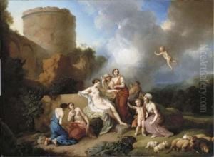 A Classical Landscape With Venus And Cupid, And Attendant Nymphs