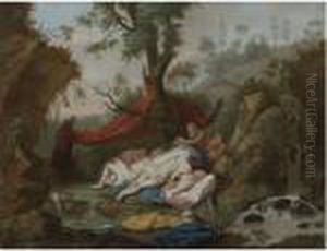 Diana And Her Nymphs Surprised By Satyrs by Christian Wilhelm Ernst Dietrich