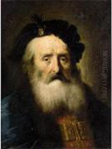 Portrait Of An Elderly Gentleman
 Wearing A Blue Fur Lined Cloak, A Gold Embroidered Red Jacket And A 
Black Hat