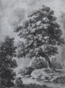 Unter Einem Baum Am Weg Ein Rastender Wanderer by Christian Wilhelm Ernst Dietrich