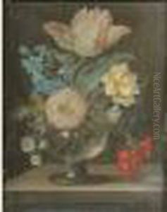 Tulipes, Primevere, Jacinthe Dans Un Vase En Verre Tulipes, Primevere, Jacinthe Dans Un Vase En Verre