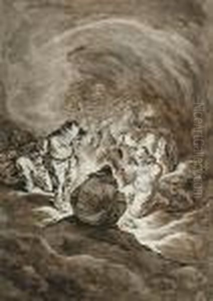 Peasants Crowded Round A Fire In A Cavern - view 1