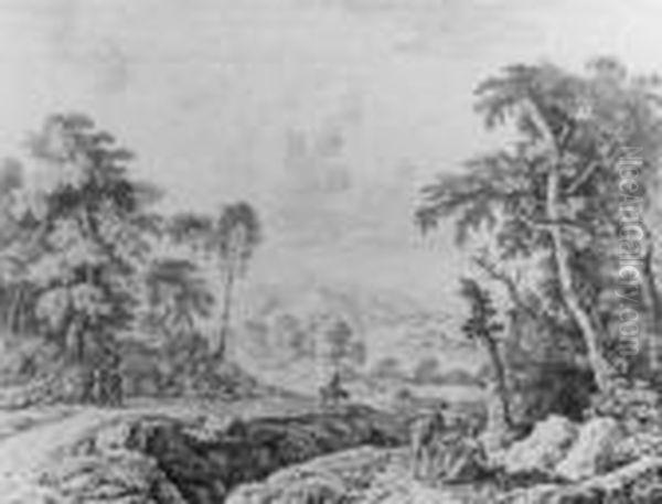 Italienische Landschaft Mit Wascherinnen Und Rastendem Paar - view 1