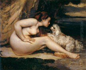 Nude woman with a dog