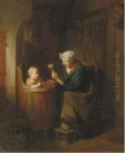 Playing With Baby by Hendricus Anthonius Dievenbach