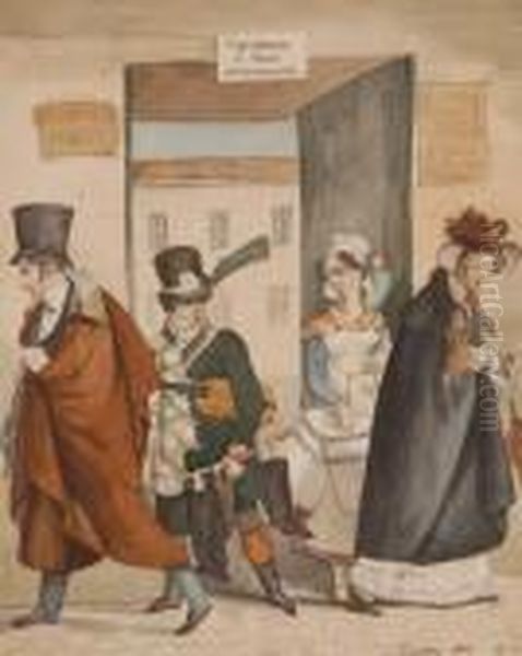 Caricature Study Figures By A Door Way - view 1