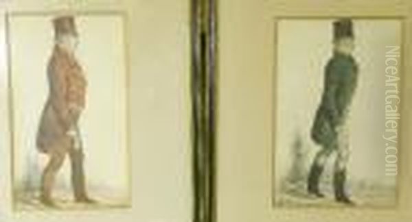 A Pair Of Coloured Prints Of Gentlemen In Profile - view 1