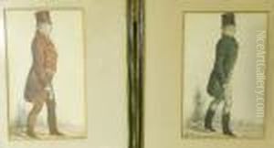 A Pair Of Coloured Prints Of Gentlemen In Profile by Richard Dighton
