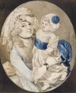 Une Femme En Buste Tenant Un 
Bebe; Et Une Vieille Femme, En Buste, Avec Une Petite Fille Sur Ses 
Genoux Tenant Une Pomme by Robert Dighton