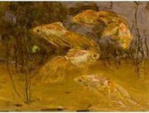 Goldfish In An Aquarium; Together With A Work By Lizzy Ansingh by Gerrit Willem Dijsselhof