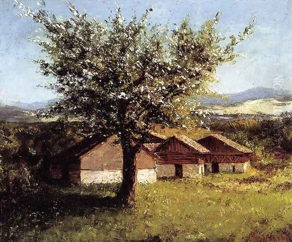 Swiss Landscape with Flowering Apple Tree - view 1