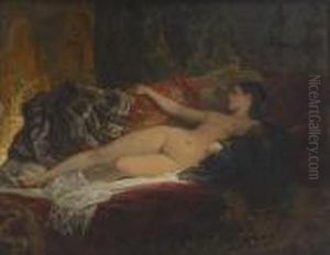 Jeune Orientale Assoupie Sur Fond De Harem by Adolph Alexander Dillens