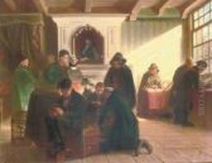 A Gathering In A Dutch Interior by Adolph Alexander Dillens