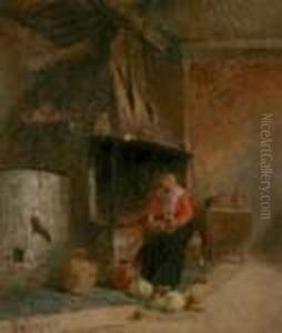 Interno Di Cucina Con Contadina by Francesco Paolo Diodati