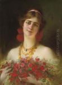 Portrait Of A Young Maiden With Red Wild Flowers