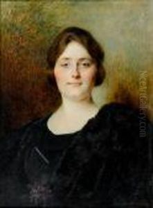 Portrait Of A Woman Holding Flowers by Serkis Diranian