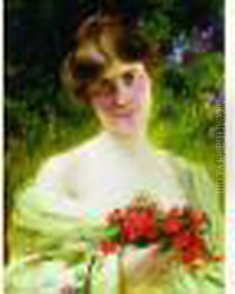 Jeune Femme Au Bouquet Rouge - view 1