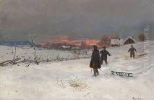 Barn Med Kjelker by Carl-Edvard Diriks