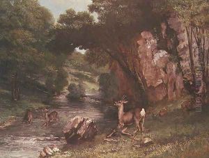 Deer by a River (Chevreuils a la Riviere) by Gustave Courbet