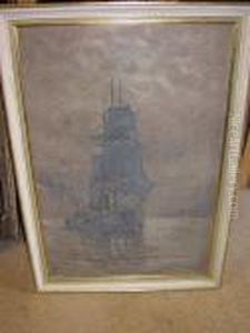 Sailing Vessel At Anchor Attended By A Paddle Steamer
