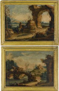 Paesaggio Con Cavaliere E Arco In Rovina by Antonio Diziani