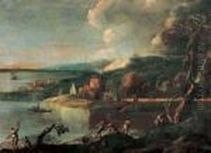 Paesaggio Lacustre Con Pescatori