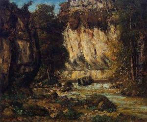 River and Cliff by Gustave Courbet