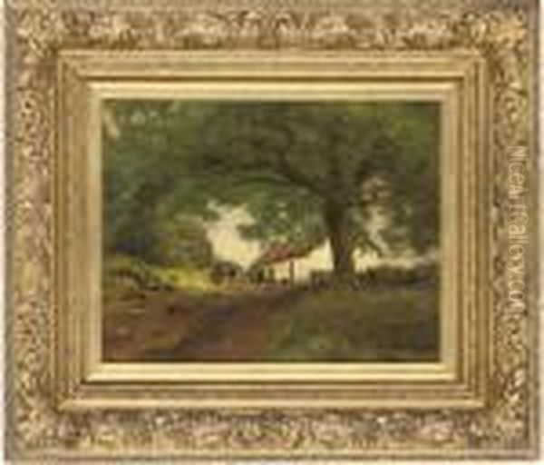 Figures By A Cottage In The Woods - view 1