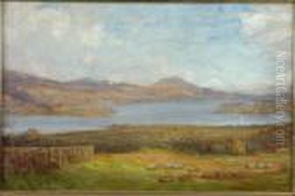 Sheep Grazing Before A Loch - view 1